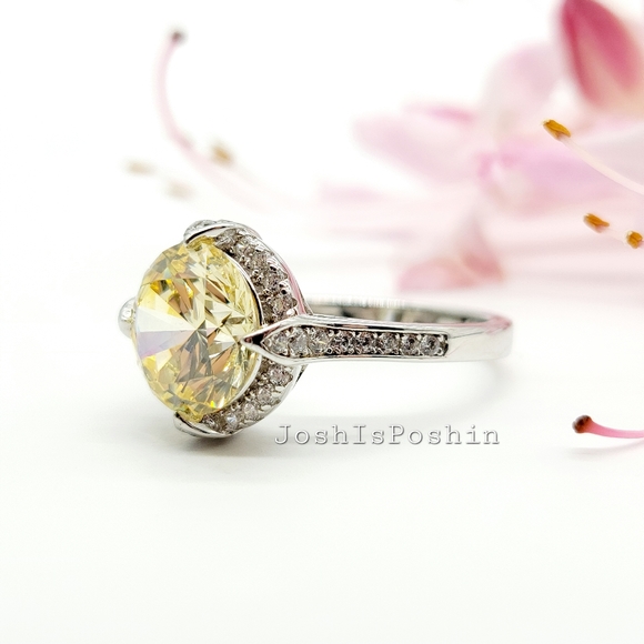 3.55CT Canary yellow halo diamond ring in sterling silver - Picture 6 of 10